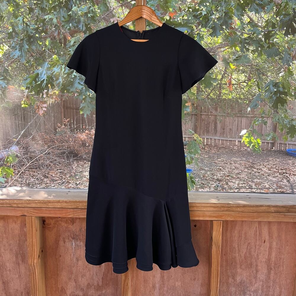 Carolina Herrera Black Short Sleeve Flared Ruffle Hem Dress Size 4